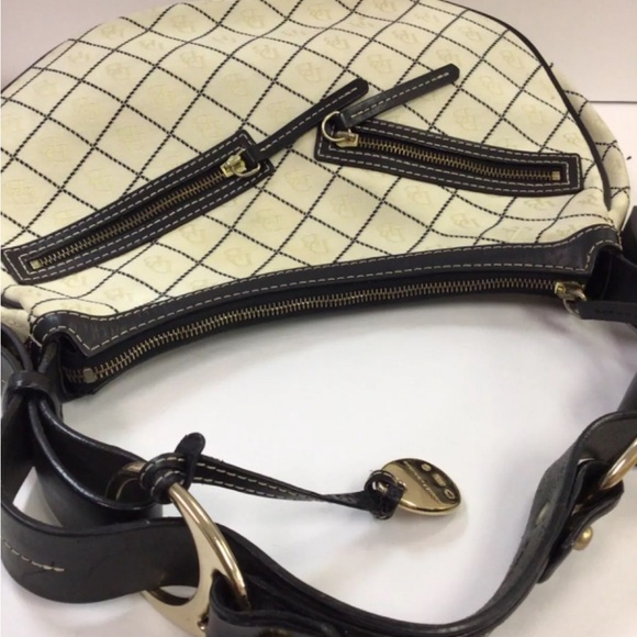 Dooney and Bourke Cream And Black Leather Monogram Hobo Handbag Vintage - Picture 5 of 6
